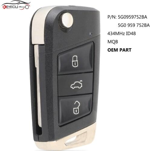 KEYECU OEM Remote Key Fob 434MHz ID48 for Volkswagen MQB Golf for Skoda Octavia A7 HU66 Blade P/N: 5G0959752BA / 5G0 959 752BA