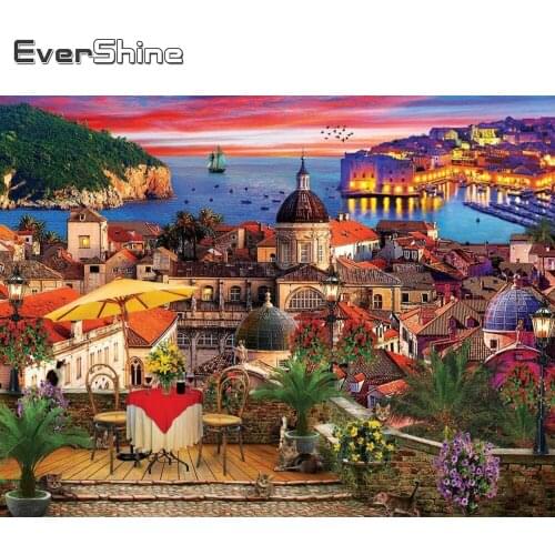Evershine 5D DIY Diamond Embroidery House Rhinestone Art Full Square Diamond Painting Seaside Landscape Wall Decoration