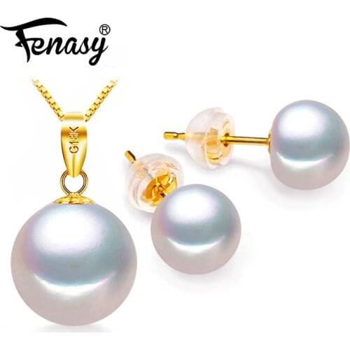 FENASY 18K Gold Earrings Wedding Jewelry Yellow Gold Pendant Necklaces For Women Send 925 Silver Necklace