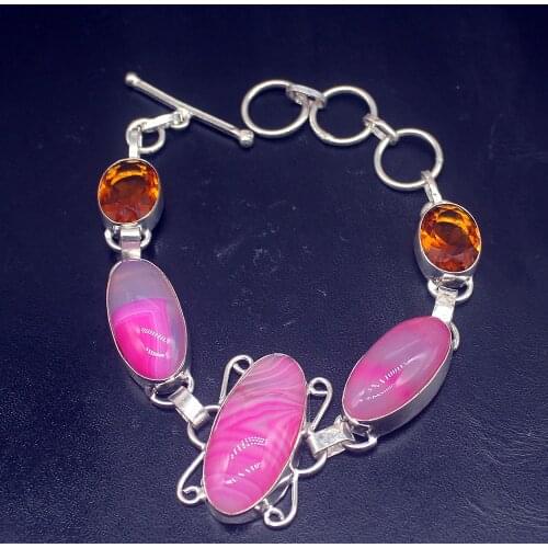 Gemstonefactory Jewelry Big Promotion 925 Silver Botswana Agate Honey Topaz Lady Women Charm Links Bracelet 21cm 20213562