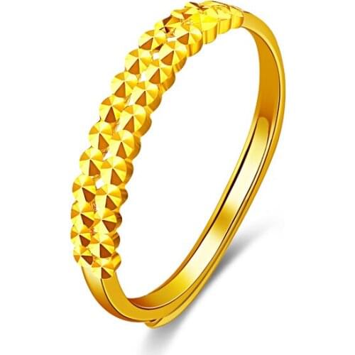 Solid 24K Yellow Gold Ring Band Women 999 Gold Double-deck Full Star Ring 2.11g