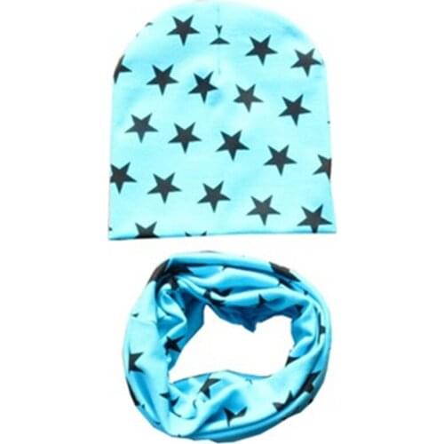 Korean childrens hat collar set baby spring and autumn winter star hat scarf two-piece
