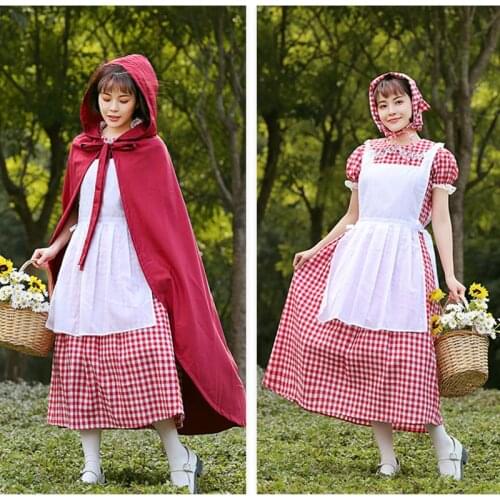Adult Sweetie Country Farm Plaid Dress Red Riding Hooded Costumes Cosplay French Manor Maid Gardener Outfit