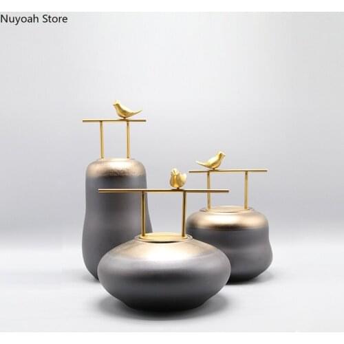 Creative Ceramic Storage Tank Ornaments Pure Copper Lid Storage Box Luxury Living Room Decoration Home Decoration Accessories