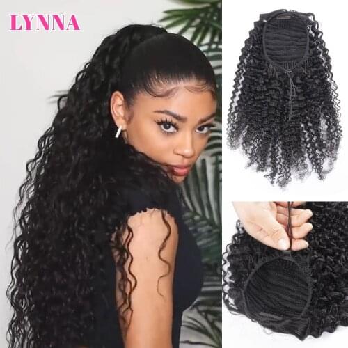 LYNNA Kinky Curly Ponytail Human Hair For Black Women Brazilian Natural Black Clip In Ponytails Human Hair Extensions