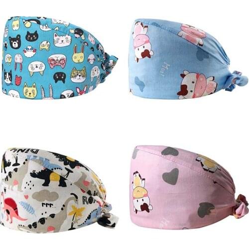Fashion Cartoon Unisex Cotton Adjustable Pet Work Hats Dust Nursing Cap Elastic Beauty Hat Beauty Salon Baotou Pet Scrubs
