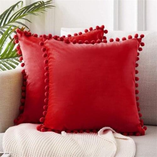 Soft Velvet Pillow Cover Cushion Cover Luxury Square Decorative Pillows With Balls For Sofa Bed Car&Home Throw Pillows