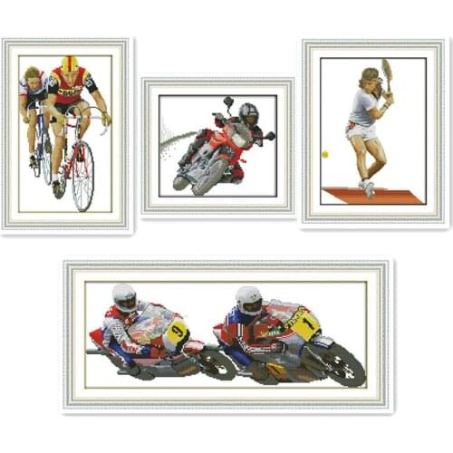 Joy Sunday Motorcycle Race Bicycle Race Tennis Games Sports Manual Embroidery Cross Embroidery Kit Material Sewing Embroidery