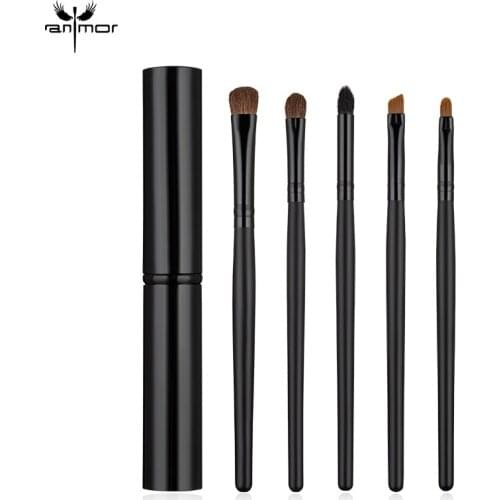 Anmor 5Pcs Makeup Brushes Set Professional Eye Shadow Blending Eyebrow Lip Liner Brush Make Up Brushes With Cylinder