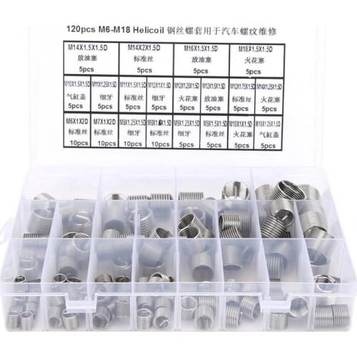 120Pcs Wire Screw Sleeve Thread Insert Set M6/M7/M8/M9/M10/M11/M12/M14/M16/M18 Stainless Steel Metric Thread Repair Insert Kit