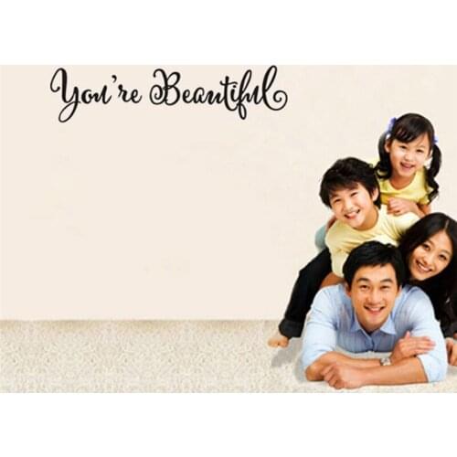 Wall Stickers Home Decor English Quote "You're Beautiful" Lettering Words Wall Art Quote Sticky Decals Mirror Sticker