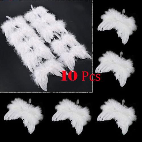 New 10Pcs Guardian Angel White Feather Wing Christmas Tree Hanging Ornament Decor White Feather Wing Party Wedding Hanging Decor