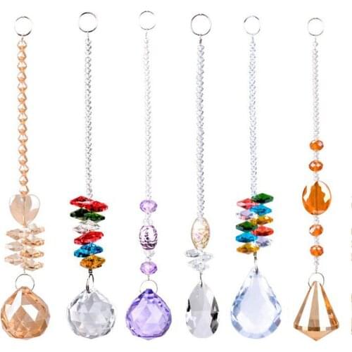 Crystal Wind Chime Star Moon Pendant Sun Suncatcher Plated Colorful Beads Hanging Drop for Outdoor Indoor Garden Geometric
