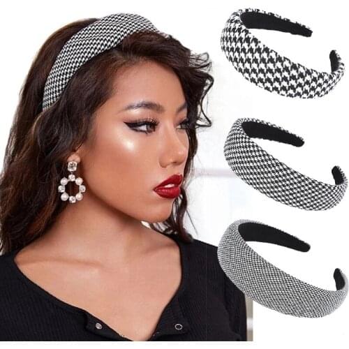 Black Plaid Check Lightly Padded Headband Fashion Women Hair Accessories Houndstooth Pattern Hair Hoop Bands Headwear Female
