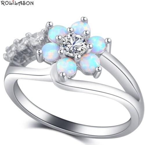 ROLILASON Australia Rings White Fire Opal Silver Fashion Jewelry Wedding Rings for Women USA Size #5#6#7#8#9#10 OR883