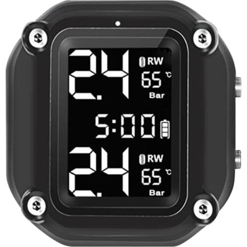 Solar LCD Motorcycle TPMS with Time Display IP65 Waterproof Tire Pressure Tyre Temperature Alarm Monitoring System for Motorbike