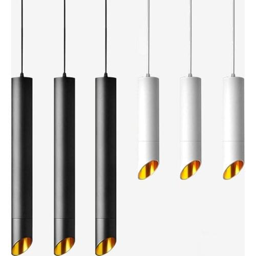 LED Hang Lamp Long Tube light GU10 7W Island Dining Room Shop Bar Counter Decoration Cylinder Pipe Pendant Light Kitchen Lamp
