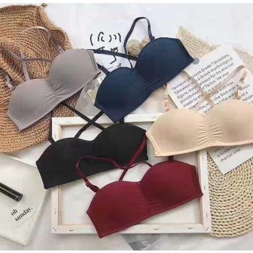 All-match Girls Non-Slip Seamless Strapless Bra Underwear Sexy off-Shoulder Gathered Hidden Underwear