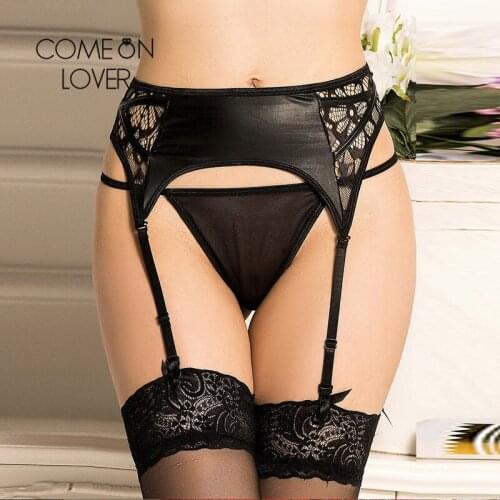 Comeonlover Drop Shipping Suspenders Women Sexy G-string Faux Leather Garter Belt Panties Plus Size 6XL Kousen Underwear PI5118