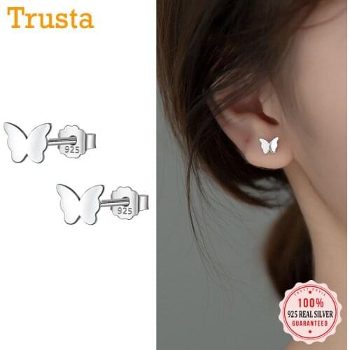 Trustdavis Real 925 Sterling Silver Fashion Sweet Insect Butterfly Stud Earrings For Women Wedding Party Fine Jewelry DB1126