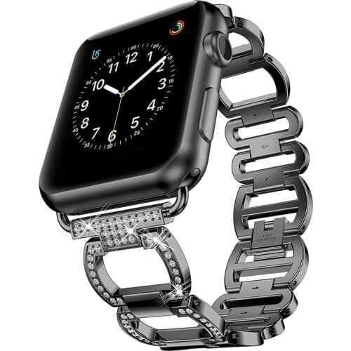 High Quality Watch Strap For Apple Watch Luxury Stainless Steel Watch Band 38 40 42 44 MM with Shiny Rhinestone for Women