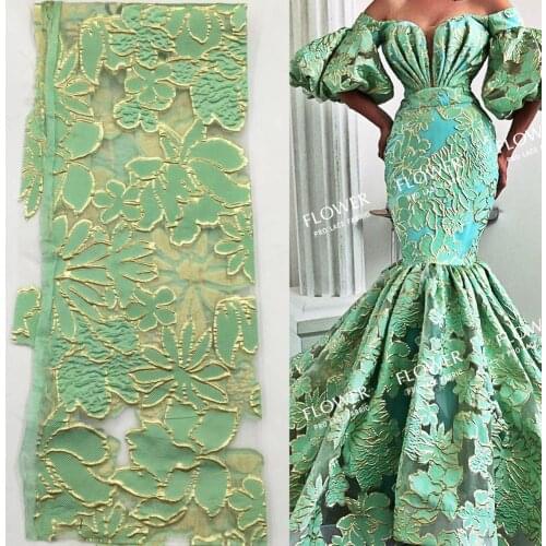 Green Flower Relief Design Mesh Tulle Lace Fabrics 2020 High Quality African Nigerian Women Prom Wedding Bride Dress Material