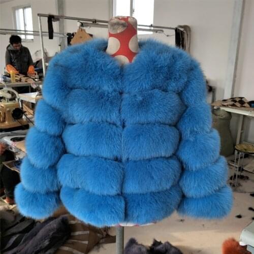 Womens Winter Classical Real Fox Fur Coat 5 Ring Striped Natural Fur Jacket