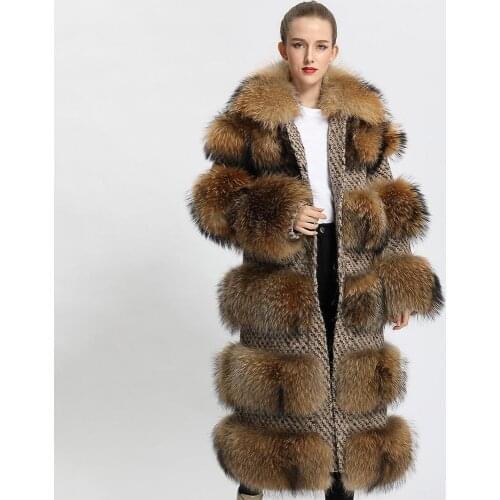 Natural Fur Womens Winter Jacket High Quality Real Raccoon Fur Coat Plush Fashion Design Long Fur Coat