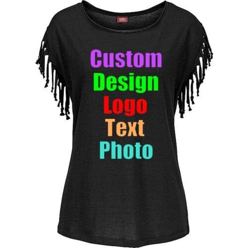 Custom LOGO multicolor and multi-size womens European and American large size round neck short sleeve tassels knot T-shirt top