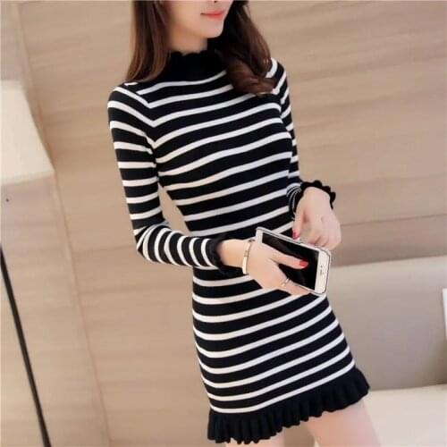 Knit Sweater Women Elegant Black Long Sleeve fashion Korean Style Knitted Mini Dresses 2021 New spring autumn Clothes LU2101