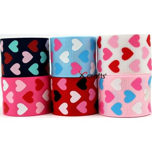PPCrafts 1" 25MM Grosgrain Ribbon Printed Heart For Girls Hairbow Wedding 100yds/roll Free shipping