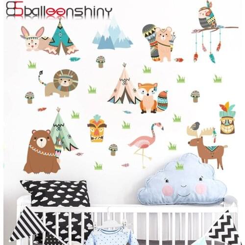BalleenShiny 2pcs Cartoon Tribal Animal DIY Wall Sticker DIY Home Furniture Fridge Cabinet Decals Home Nursery Office Decoration