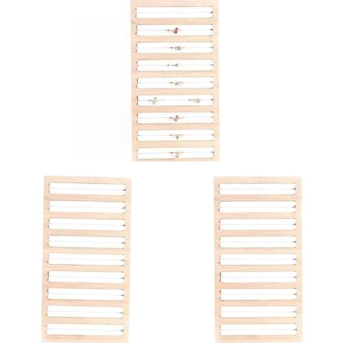 3pcs Bamboo Wooden Jewelry Display Plate Ring Earring Storage Stand for Shop