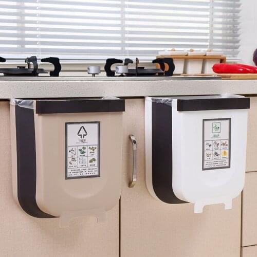 9L Folding Waste Bins Kitchen Garbage Bin Foldable Car Trash Can Wall Mounted Trashcan For Bathroom Toilet Waste Storage Bucket