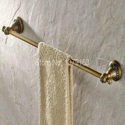 Antique Brass Geometric Flower Pattern Bathroom Accessory Wall Mounted Single Brass Towel Bar Towel Rail Rack Holder aba423