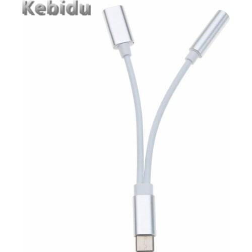 Kebidu USB Type C Audio Cable to 2 in 1 To 3.5mm Earphone Jack Adapter Receiver For Huawei P20/Mate 10/Pro Aux Audio Splitter
