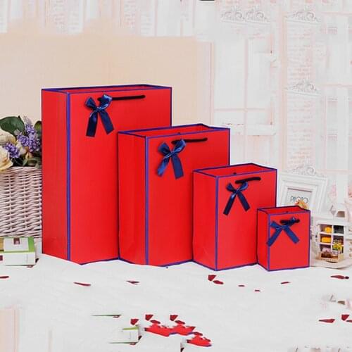 Free Design 100PCS/LOT Red Paper Bag/Paper Gift Bag Best Gift Packing Bag Print LOGO Free Shipping
