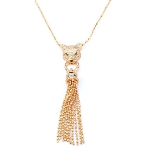 Leopard Head beads tassel pendant Cubic Zirconia Stone Animal Panther necklace for Women designer copper jewelry