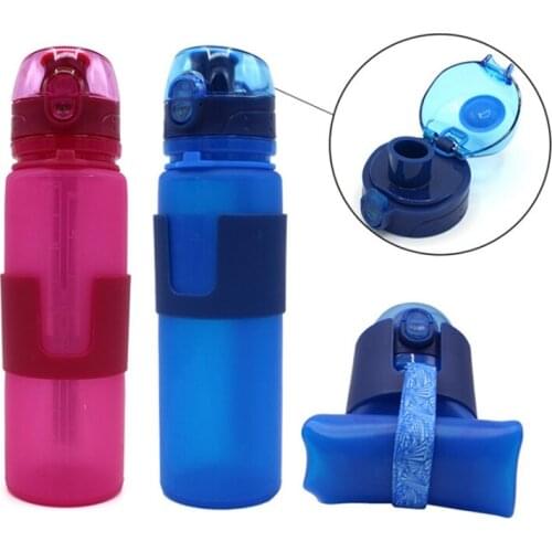 Clearance 500ML Silicone Sport Water Bottle Folding Outdoor Travel Camp Drinking Bottle Leak-proof Portable Cup Handcup With Lid
