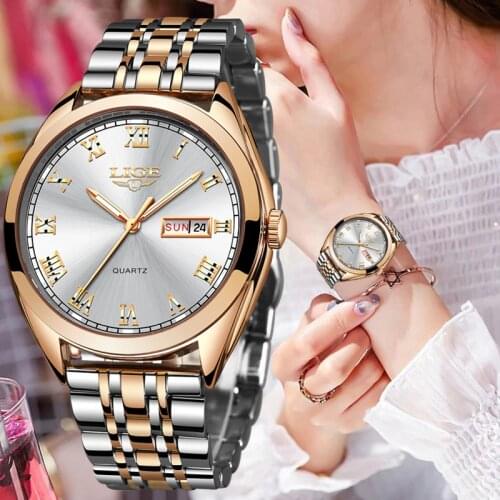 LIGE Top Brand Luxury Waterproof Rose Gold Quartz Watch Women Stainless Steel Date Wear Gift Clock Fashion Luminous Ladies Watch