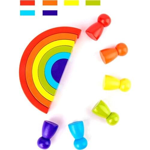 Diy ChildrenS Wooden Rainbow Toy Creative Wood Rainbow Stacked Balance Blocks GXMB