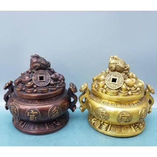China brass Golden Toad treasure bowl crafts statue