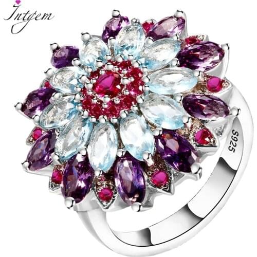Sterling Silver 925 Multicolor Gemstone Flower Shape Top Quality New Design Jewelry Rings for Women Wedding Fashion Ring Gift