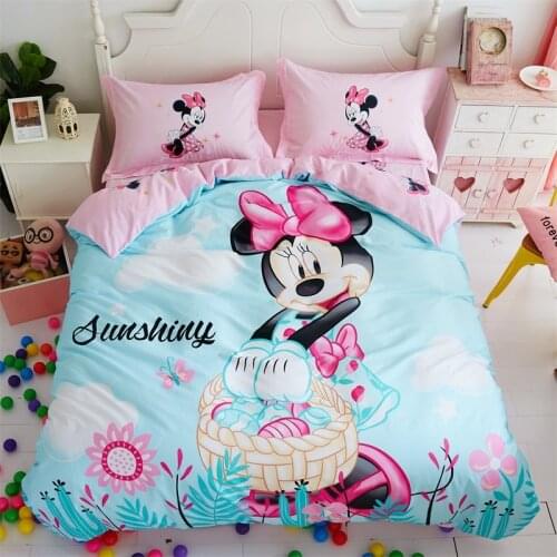 Disney brand romantic wedding minnie mouse bedding set twin size bed quilt covers for girls bedroom decor pink cotton full queen