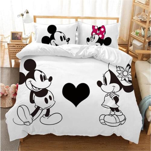 Disney Black and White Mickey Minnie Mouse Bedding Sets Boy Girl Adult Twin Full Queen King Bedroom Decoration Duvet Cover Set