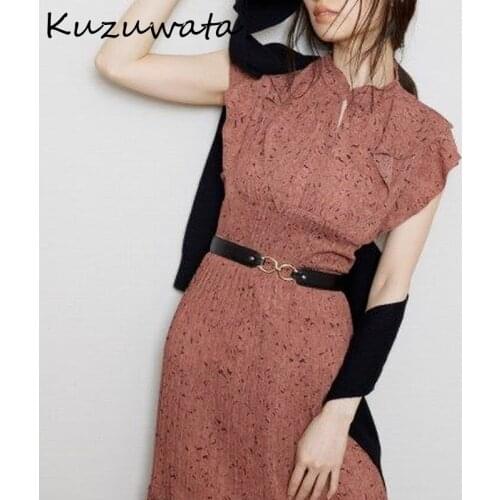 Kuzuwata 2021 New Design Womens Leather Waist Girdle Dress All-match Gold Buckle Adjustable Belts Solid Fashion Accessories