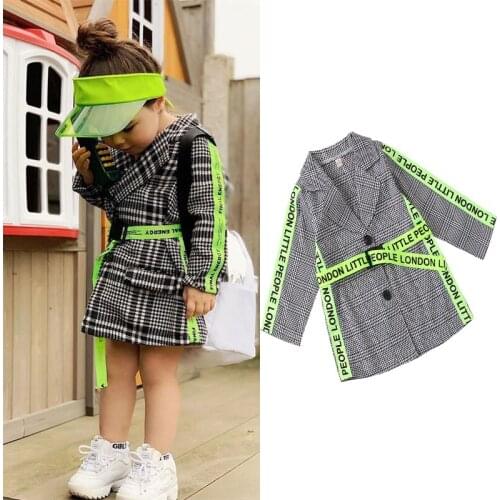 1-6Years Fashion Children Clothing Toddler Kids Baby Girls Coat Spring Autumn Girls Plaid Letter Button Coat Jacket Outwear Tops