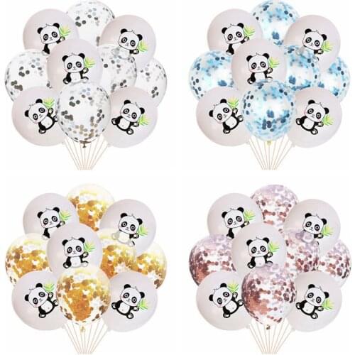 10pcs Cartoon Panda Printed Black Dot Latex Balloon Green Confetti Balloons Kids Birthday Party Decor Panda Theme Party Supplies