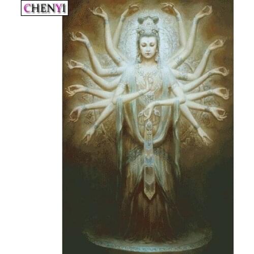 CHENYI 5D Diamond Painting Kit Full Square Cross Stitch Mosaic Diamond Embroidery Thousand-Hand Kwan-yin Needlework Home Decor