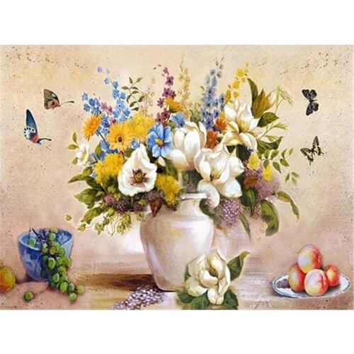 Flowers DIY 11CT Cross Stitch Embroidery Kits Needlework Craft Set Printed Canvas Cotton Thread Home Decoration Room